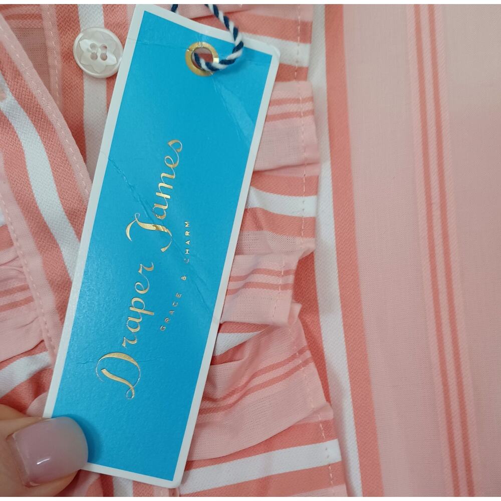 Draper James Ruffle Placket Dress Coral Pink Stripe M NWT - Picture 15 of 15
